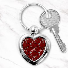 Gothic Woman Rose Bats Pattern Red Key Chains (heart)  by snowwhitegirl