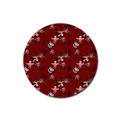 Gothic Woman Rose Bats Pattern Red Rubber Coaster (round)  by snowwhitegirl