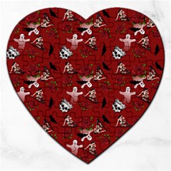 Gothic Woman Rose Bats Pattern Red Jigsaw Puzzle (heart) by snowwhitegirl