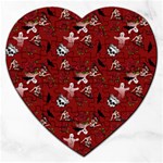 Gothic Woman Rose Bats Pattern Red Jigsaw Puzzle (Heart) Front