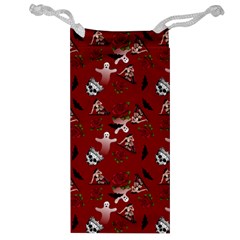 Gothic Woman Rose Bats Pattern Red Jewelry Bag by snowwhitegirl