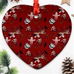 Gothic Woman Rose Bats Pattern Red Heart Ornament (Two Sides) Front