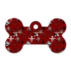 Gothic Woman Rose Bats Pattern Red Dog Tag Bone (one Side) by snowwhitegirl