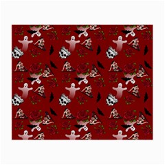 Gothic Woman Rose Bats Pattern Red Small Glasses Cloth (2-side) by snowwhitegirl