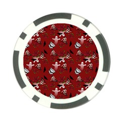 Gothic Woman Rose Bats Pattern Red Poker Chip Card Guard by snowwhitegirl