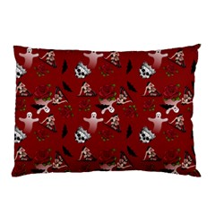 Gothic Woman Rose Bats Pattern Red Pillow Case by snowwhitegirl