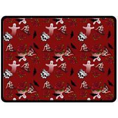 Gothic Woman Rose Bats Pattern Red Fleece Blanket (large)  by snowwhitegirl