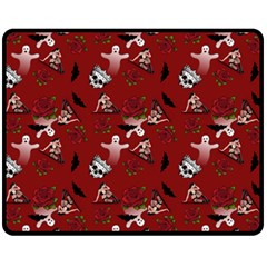 Gothic Woman Rose Bats Pattern Red Fleece Blanket (medium)  by snowwhitegirl