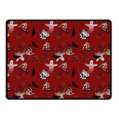 Gothic Woman Rose Bats Pattern Red Fleece Blanket (small) by snowwhitegirl