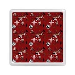 Gothic Woman Rose Bats Pattern Red Memory Card Reader (square) by snowwhitegirl