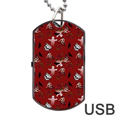 Gothic Woman Rose Bats Pattern Red Dog Tag Usb Flash (one Side) by snowwhitegirl