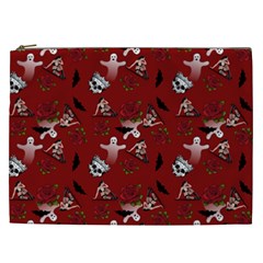 Gothic Woman Rose Bats Pattern Red Cosmetic Bag (xxl) by snowwhitegirl