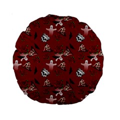 Gothic Woman Rose Bats Pattern Red Standard 15  Premium Round Cushions by snowwhitegirl