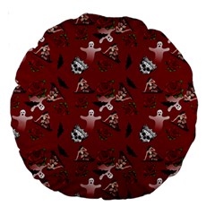 Gothic Woman Rose Bats Pattern Red Large 18  Premium Round Cushions by snowwhitegirl