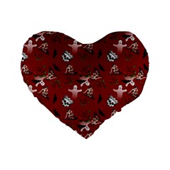 Gothic Woman Rose Bats Pattern Red Standard 16  Premium Heart Shape Cushions by snowwhitegirl