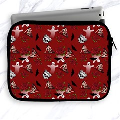 Gothic Woman Rose Bats Pattern Red Apple Ipad 2/3/4 Zipper Cases by snowwhitegirl