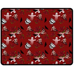 Gothic Woman Rose Bats Pattern Red Double Sided Fleece Blanket (medium)  by snowwhitegirl