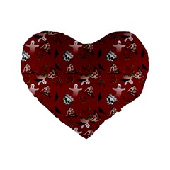 Gothic Woman Rose Bats Pattern Red Standard 16  Premium Flano Heart Shape Cushions by snowwhitegirl