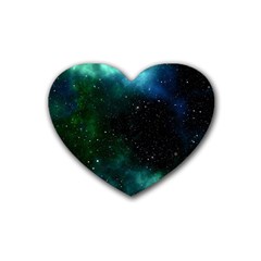 Galaxy Sky Blue Green Rubber Coaster (heart)  by snowwhitegirl