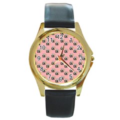 Panda With Bamboo Pink Round Gold Metal Watch by snowwhitegirl