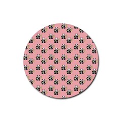 Panda With Bamboo Pink Rubber Round Coaster (4 Pack)  by snowwhitegirl