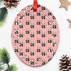 Panda With Bamboo Pink Oval Filigree Ornament (two Sides) by snowwhitegirl