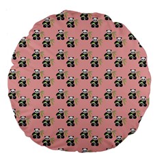 Panda With Bamboo Pink Large 18  Premium Flano Round Cushions by snowwhitegirl