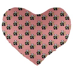 Panda With Bamboo Pink Large 19  Premium Flano Heart Shape Cushions by snowwhitegirl