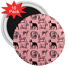 Dog Pattern Pink 3  Magnets (10 Pack)  by snowwhitegirl