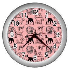 Dog Pattern Pink Wall Clock (silver) by snowwhitegirl