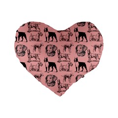 Dog Pattern Pink Standard 16  Premium Flano Heart Shape Cushions by snowwhitegirl