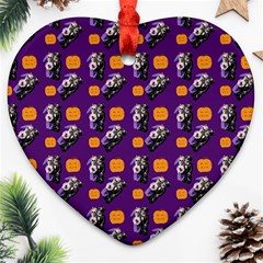 Halloween Skeleton Pumpkin Pattern Purple Ornament (heart) by snowwhitegirl