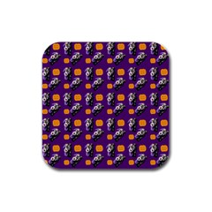 Halloween Skeleton Pumpkin Pattern Purple Rubber Square Coaster (4 Pack)  by snowwhitegirl