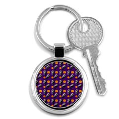 Halloween Skeleton Pumpkin Pattern Purple Key Chains (round)  by snowwhitegirl