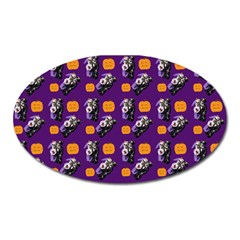 Halloween Skeleton Pumpkin Pattern Purple Oval Magnet by snowwhitegirl