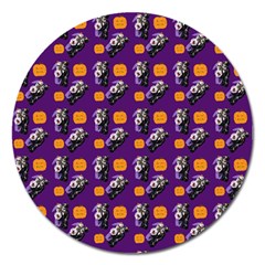 Halloween Skeleton Pumpkin Pattern Purple Magnet 5  (round) by snowwhitegirl