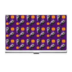 Halloween Skeleton Pumpkin Pattern Purple Business Card Holder by snowwhitegirl