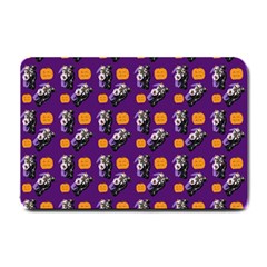 Halloween Skeleton Pumpkin Pattern Purple Small Doormat  by snowwhitegirl