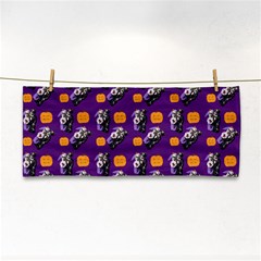 Halloween Skeleton Pumpkin Pattern Purple Hand Towel by snowwhitegirl