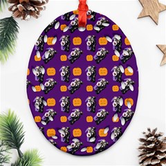 Halloween Skeleton Pumpkin Pattern Purple Ornament (oval Filigree) by snowwhitegirl