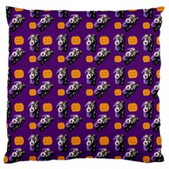 Halloween Skeleton Pumpkin Pattern Purple Large Cushion Case (two Sides) by snowwhitegirl