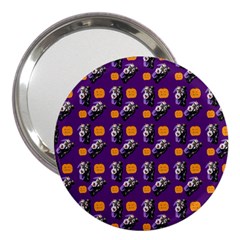 Halloween Skeleton Pumpkin Pattern Purple 3  Handbag Mirrors by snowwhitegirl