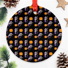 Halloween Skeleton Pumpkin Pattern Black Ornament (round) by snowwhitegirl