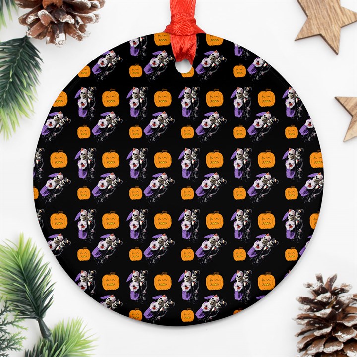 Halloween Skeleton Pumpkin Pattern Black Ornament (Round)