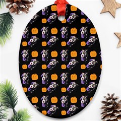 Halloween Skeleton Pumpkin Pattern Black Ornament (oval) by snowwhitegirl