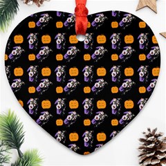 Halloween Skeleton Pumpkin Pattern Black Ornament (heart) by snowwhitegirl