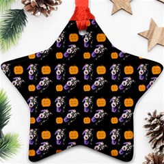 Halloween Skeleton Pumpkin Pattern Black Ornament (star) by snowwhitegirl