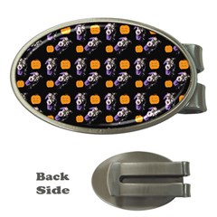 Halloween Skeleton Pumpkin Pattern Black Money Clips (oval)  by snowwhitegirl