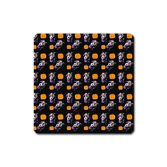 Halloween Skeleton Pumpkin Pattern Black Square Magnet by snowwhitegirl