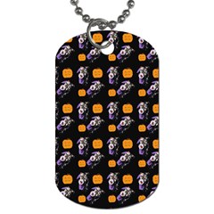 Halloween Skeleton Pumpkin Pattern Black Dog Tag (one Side) by snowwhitegirl